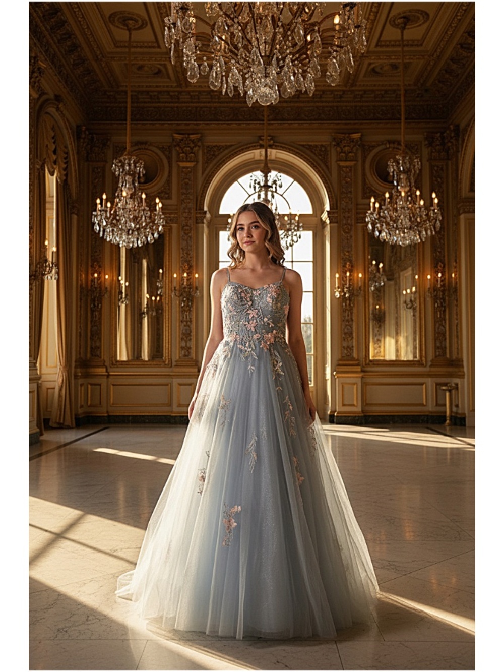 Colette Mon Cheri Icy Blue Embroidered Tulle Gownβ Gala Dress Size 6